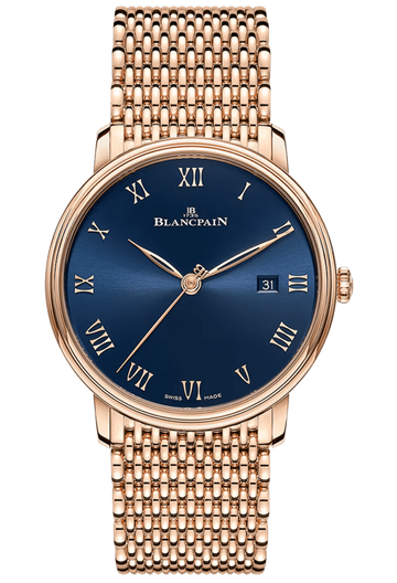 Blancpain Villeret Ultraplate Date 40mm Blue Mille Mailles Red Gold Men's Watch - 6651 3640 MMB