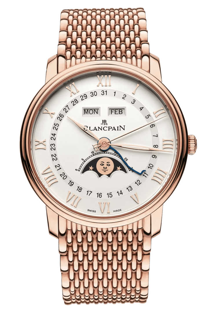 Blancpain Villeret Quantieme Complet Red Gold Mille Mailles Men's Watch - 6654 3642 MMB