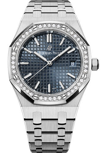 Audemars Piguet Royal Oak Self Winding Watch - 34mm Stainless Steel Case - Diamond Bezel - Blue-Grey Dial - Bracelet - 77351ST.ZZ.1261ST.01