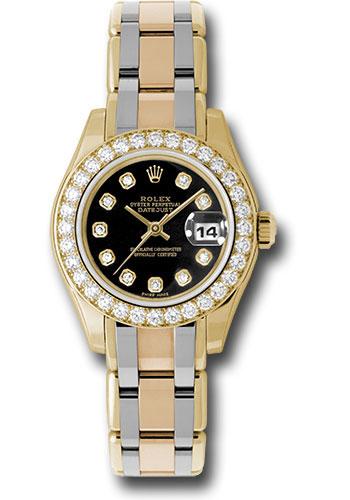 Rolex Yellow Gold Lady-Datejust Pearlmaster 29 Watch - 32 Diamond Bezel - Black Diamond Dial - 80298bic bkd