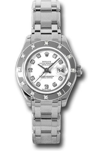 Rolex White Gold Lady-Datejust Pearlmaster 29 Watch - 12 Diamond Bezel - White Diamond Dial - 80319 wd