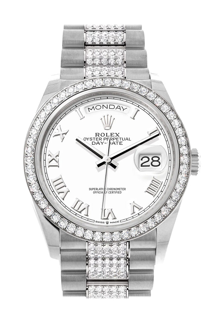 Rolex Day-Date 36 White Dial Diamond Bezel White Gold Diamond President Watch 128349RBR