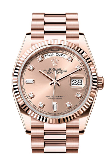 Rolex Day-Date 36 Rose Colour Dial Fluted Bezel 18K Everose gold President Watch 128235