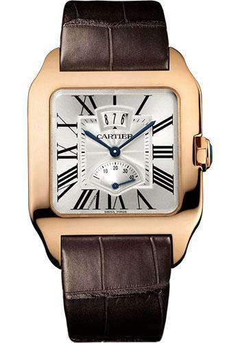 Cartier Santos Dumont Power Reserve Watch - 38 mm Pink Gold Case - Silvered Dial - Brown Alligator Strap - W2020067