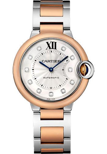 Cartier Ballon Bleu de Cartier Watch - 36 mm Steel Case - Pink Gold Bezel - Diamond Dial - W3BB0007