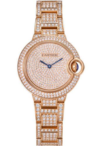 Cartier Ballon Bleu de Cartier Watch - 33 mm Pink Gold Case - Diamond Dial - Diamond Bracelet - WJBB0044