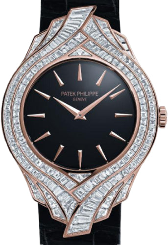 Patek Philippe Calatrava Ladies 34mm Black Index Rose Gold Diamond Set Leather Manual | 4895R-001