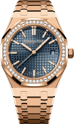 Audemars Piguet Royal Oak "50th Anniversary" Rose Gold Blue Dial 34mm Diamond Bezel | 77451OR.ZZ.1361OR.02