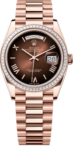 Rolex Day-Date 36 36mm Brown Ombré Dial Diamond-Set Bezel President Bracelet - 128395TBR